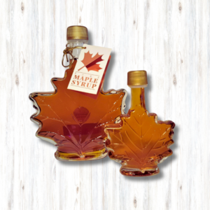 maple syrup in a maple leaf-shaped bottle