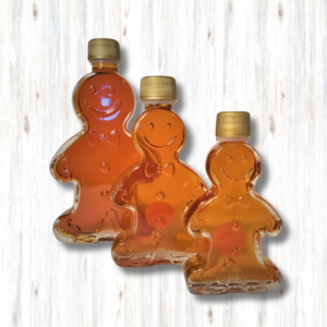 maple syrup in bottles shaped like gingerbread men